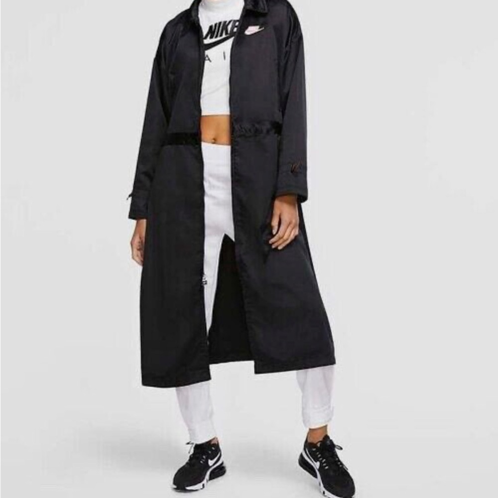 Nike Sportswear Icon Clash Satin Long Jacket Black Zip Trench M NWOT